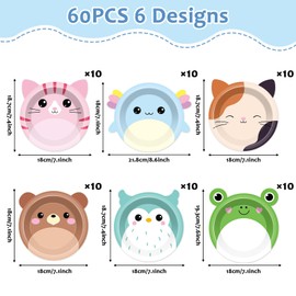 60Pcs Squish Animals Paper Plates Squish Kawaii Animal Mallow Birthday Party Supplies Cute Animal 7 Inch Dessert Plates Party Decoration Cartoon Animals Tableware for Kids Birthday Baby Shower Favor
