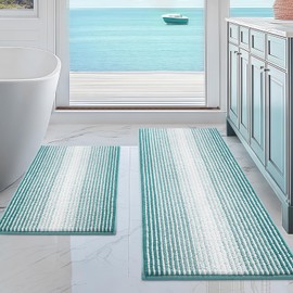 BSICPRO Bathroom Rugs and Mats Sets, 2 Piece Thick Absorbent Chenille Non Slip, Soft Shaggy Floor Mats, Machine Washable (Aqua Green, 20" x 47" Plus 16" x 24")