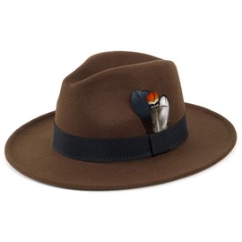 FADACHY Classic Fedora Hat for Men & Women Wide Brim Felt Hat Panama Dress Hat Brown Fedora