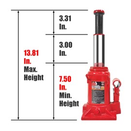 BIG RED TAM91207A-1 Torin Hydraulic Stubby Low Profile Bottle Jack, 12 Ton (24,000 lb.) Capacity, Red