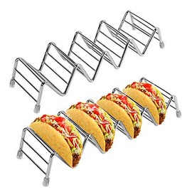Taco Holder - Paquete de 2 soportes para tacos para 8 a 10 tacos, soporte para tacos de acero inoxidable con capacidad para hasta 4 a 5 tacos cada, bandeja para tacos para carcasa