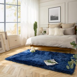Ashler faux fur rug, Fluffy Shaggy Area Rug Ultra Soft 3 x 5 Feet Rectangle Fur Rug Navy Blue Fuzzy Rug Machine Washable Shag Rug, Nursery Decor Throw Rugs for Bedroom, kids room, Living Room