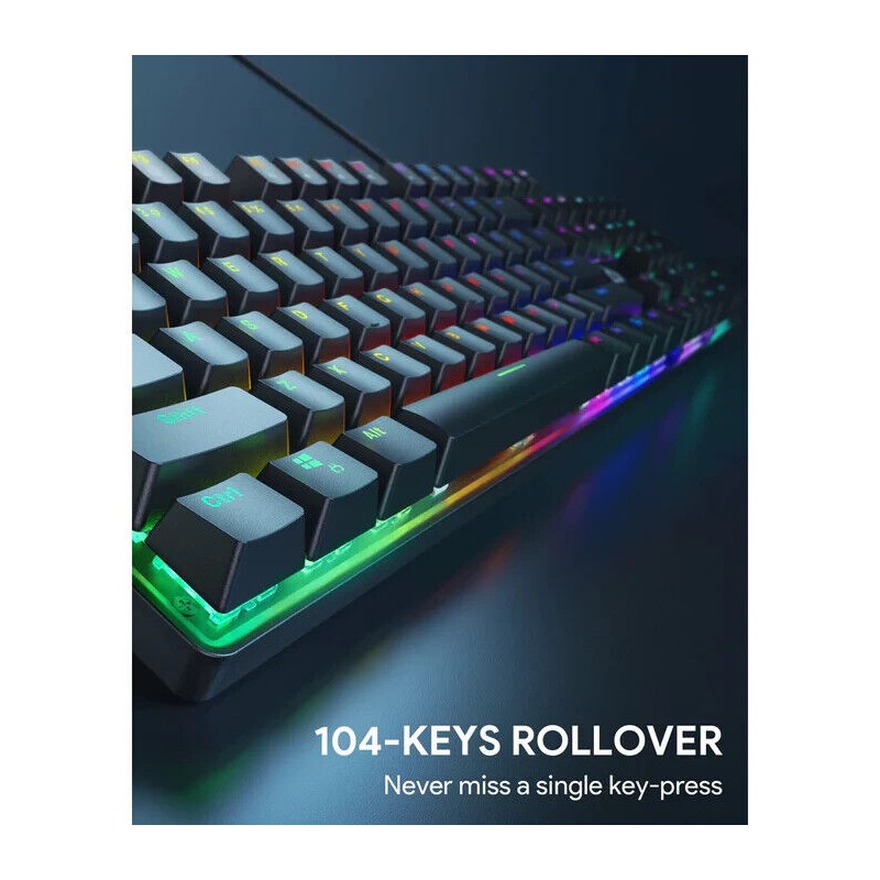 AUKEY KMG16 Mechanical GAMING Keyboard Blue Switches 104key 6-color backlight