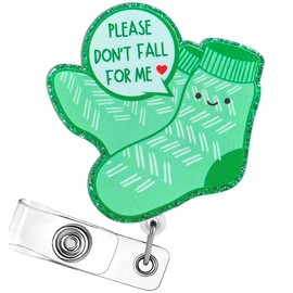Don’t Fall for Me Badge Reel Holder Retractable with ID Clip for Nurse Nursing Name Tag Card Cute Funny Socks Accessories with Alligator Clip Medical Assistant Office Student Work Hospital (Green)