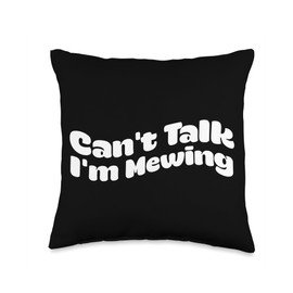 Mewing Funny Internet Craze Orthotropics Gifts Can't Talk Im Mewing Funny Meme Facial Tongue Posture Throw Pillow, 16x16, Multicolor