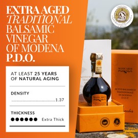 MANICARDI Traditional Balsamic Vinegar of Modena PDO Aged 25 Years - Extra Aged Italian Perfect for Snacks, Pasta, Vegetables, Salad Dressings, and Meat - Made in Italy, 3.38 Fl Oz (100 ml)