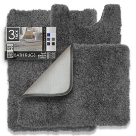 Clara Clark Bathroom Rugs Sets 3 Piece, Shaggy Plush Bath Mat - Non-Slip, Machine Washable Bath Rugs - Dries Quickly, Ultra Soft Bath Mats for Bathroom,