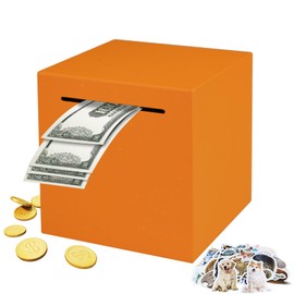 Totola Stainless Steel Piggy Bank for Adults, Indestructible Savings Box for Cash, Must-Break-to-Open Metal Secure Money Banks for Kids, Unbreakable Coin Bank for Money Saving Plan (Orange, 4.72inch)