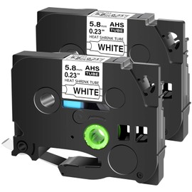 Cruxer 2-Pack Compatible with Brother HSE211 HS2-211 AHS 211 Heat Shrink Tube, Label Tape Black on White for PT-E300 PT-D400 PT-D450 PT-E300 PT-E500 PT-P750WVP Label Maker, 0.23''x 4.92ft, 5.8mm