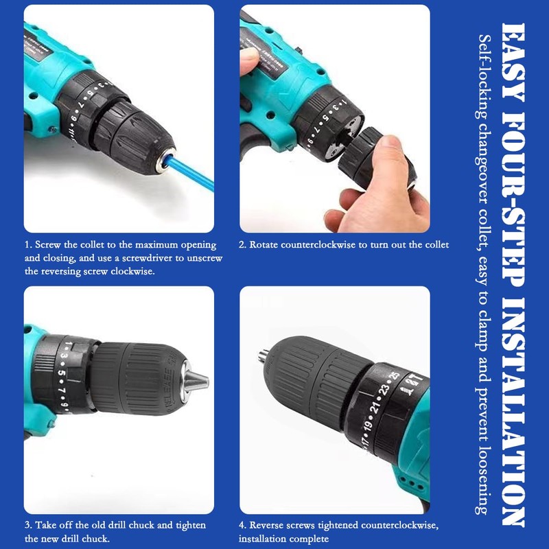 UPIQNG 1/2" Drill Chuck 10-13mm Keyless Chuck Conversion Tool Self