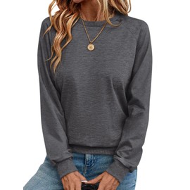 TICTICMIMI Women's Crewneck Sweatshirts Lightweight Long Sleeve Tunic Tops Cute Pullover Shirts Dark Grey