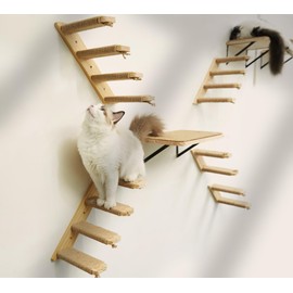 Strong Cat Shelves Stairs for Wall Mounted, 1P Cat Shelf& 2PCS 4 Steps Stairway with Sisal Rope Scratching for Cats Perch Platform, Wall Ladder Furniture