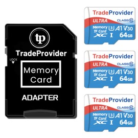 TradeProvider Ultra TF Memory Card, 64GB (3 pack) with SD Adapter Up to 140MB/s Read Speed, A1, C10, U3, V30, 4K Video Recording, for Smartphones Drones Tablets Dash Security Cameras