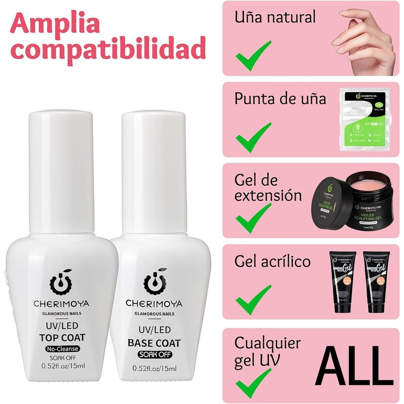CHERIMOYA Base Coat y Top Coat Gel Set 15ml*2 UV
