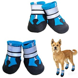 NeuWee Dog Shoes, Waterproof Dog Boots for Injured Paws, Set of 4 Waterproof Dog Boots with Adjustable Reflective Straps and Anti Slip Sole for Small Medium Large Dogs (Blue, XL)