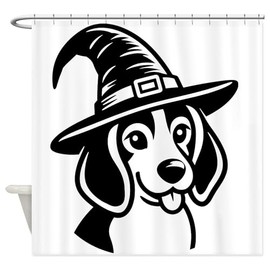 CafePress Beagle in Witch Hat Decorative Fabric Shower Curtain