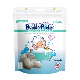 TruKid Bubble Podz Bubble Bath for Baby & Kids, Gentle Refreshing Bath Bomb for Sensitive Skin, pH Balance 7 for Eye Sensitivity, Natural Moisturizers and Ingredients, Eucalyptus (24 Podz)