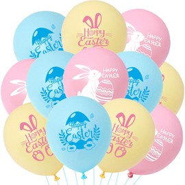 HADCKJA Easter Party Decorations - Latex Balloons with Bunny & Egg Prints for Easter Themed Party - Arch Decor Supplies, 12Pcs