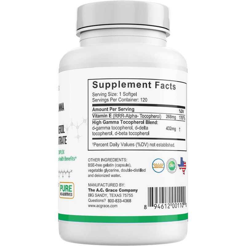 UNIQUE E A.C. Grace Company Mixed Tocopherols 120 Soft Gels,