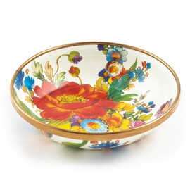 MACKENZIE-CHILDS Enamel Dipping Bowl, Small Serving Bowl for Entertaining, White Flower Market