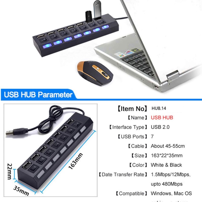 ELE-GATE productsmexicans - Hub USB 7 Puertos con Switch Propio