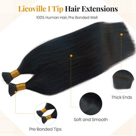 I Tip Hair Extensions Real Human Hair Jet Black 50g 100s/Pack Itip Human Hair Extensions for Black Women 16 Inch Silky Straight Stick Tip Miro-bead Extensions Remy