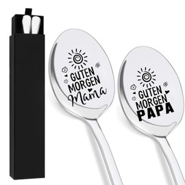 Mum and Dad Gifts, Set of 2 Coffee Spoons with Engraving, Good Morning, Mum Dad, Gift for Mother, Father, Parents for Birthday, Christmas, Father's Day, Mother's Day