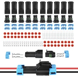 MUYI 280 Series Weather Pack Connectors 2-Pin Waterproof Connector Kit - 12-10 AWG Sealed Terminals (10 Pack, 30 Amp)
