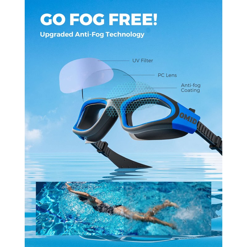 OMID Swim Goggles, P2 Lite Comfortable Anti-Fog Swimming Goggles for