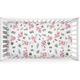 Farm Pink Pigs Boho Leaves Baby Crib Sheets 52''x28'' Cute Pigs Farm Animals Fitted Crib Mattress Sheet for Boy Girl Soft Nursery Bed Crib Sheets for Standard Toddler Mattress