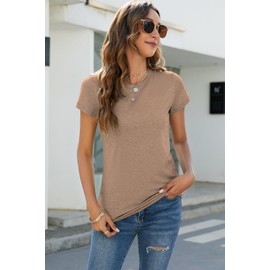 Sherosa Womens Tops Summer 2024,Comfy Crew Neck Lightweight Tshirts Short Sleeve Shirts Brown,XL