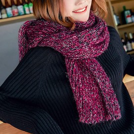 WHITE FANG MA058 Long Scarf, Autumn & Winter, Cold Protection, Knit, Large, For Work or School, Slub Pattern, Men's, Women's,