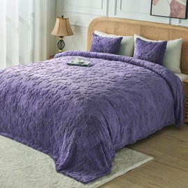 FY FIBER HOUSE Flower Bed Blanket Ultra Soft Blanket Fuzzy Queen Blanket for Bed Couch Sofa, 90"x90", Purple