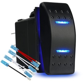 HOKAAER Momentary Rocker Switch Toggle On/Off/On Waterproof 12V/20A 24V/10A 7Pin DPDT Blue LED Light, with Jumper Wires Set for Marine Boat Car Truck Caravan RV SUV ATV UTV