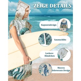 Rowjoy Beach Towel Poncho, Ocean Animal Print Surf Poncho, Blue Underwater World Beach Towel with Hood, Towel Poncho, Quick Drying Bath Poncho for Adults (Seahorse – 75 x 110 cm)