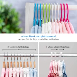 LaLoona Baby Clothes Hangers Set - 22 Pieces Plastic Children's Clothes Hangers - Narrow Baby and Children Hangers with Non-Slip Trouser Bar (Colourful)