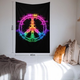 Buyidec Sparks Rainbow Colorful Peace Sign Tapestry Wall Hanging Art Deco Tapestries for Bedroom Living Room Dorm