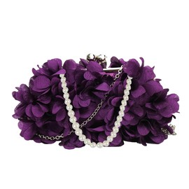 Pandalein Women's Floral Clutch Silk Evening Bag Bridal Bag Dress Bag Handbag with Beads Handle Chain for Wedding Prom Party, Purple