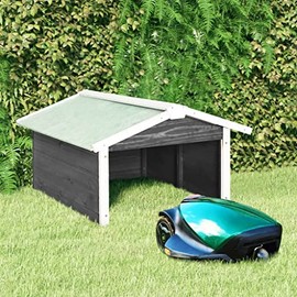 CHARMMA Robotic Lawn Mower Garage 28.3"x34.3"x19.8" ,Outdoor Portable Storage Shed Shelter,Solid Firwood Gray and White