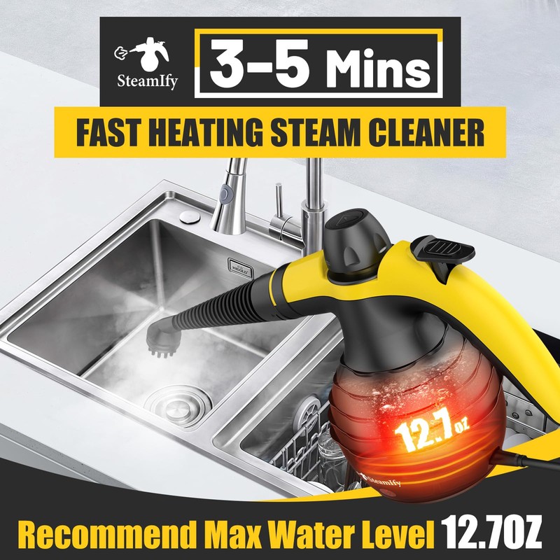 Pressurized Handheld Steam Cleaner with 10pcs Accessories & Safety Lock,