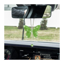 zipelo Bling Butterfly Diamond Car Accessories, Crystal Car Rear View Mirror Charms for Women, Car Decoration Lucky Gifts Hanging Interior Crystal Ornament Pendant Decor for All Cars (Light Green)