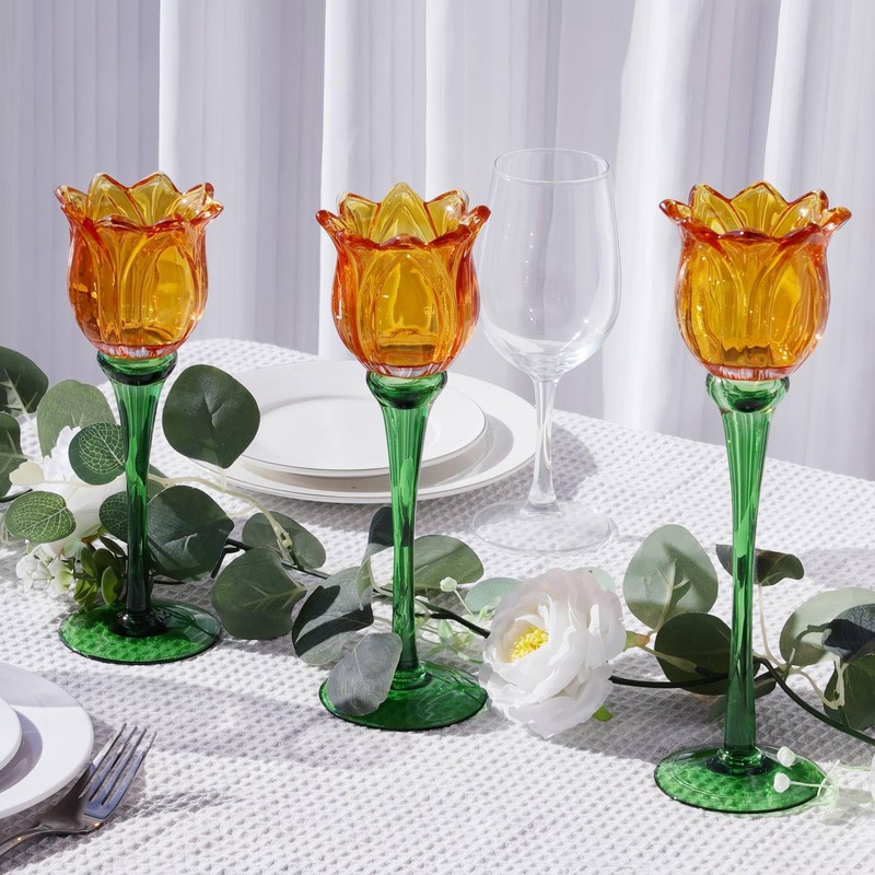VOHO Orange Tulips Votive Candle Holders for Spring Decor, Elegant