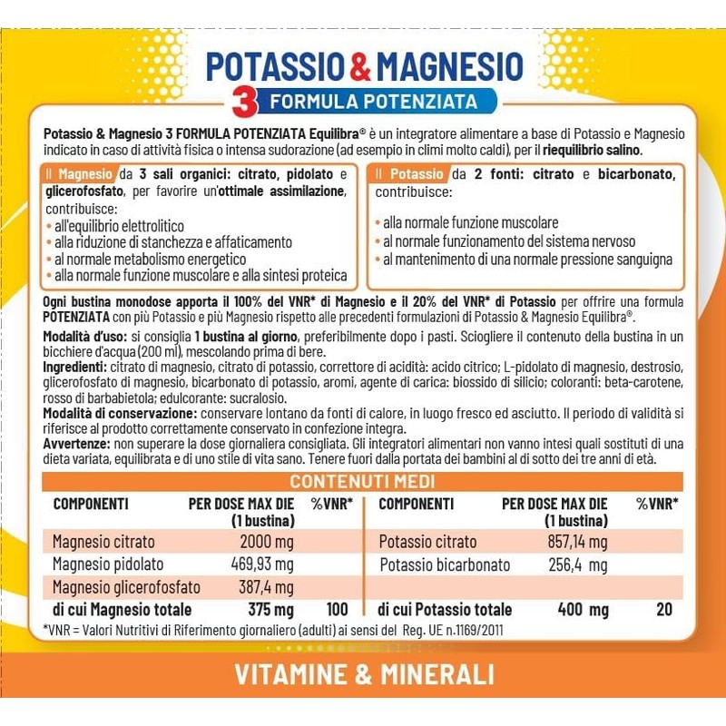 Equilibra Integratori Alimentari, Potassio e Magnesio 3 Formula Potenziata, Integratore