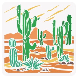 BENECREAT Desert Cactus Stencil, 12x12 Desert Landscape Pattern Drawing Templates for Scrapbooking, Fabric, Floor Furniture, Wall Art Decor