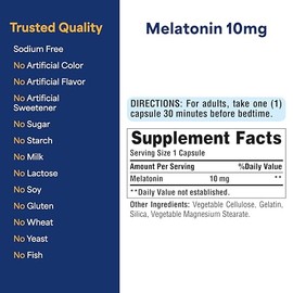 Puritan's Pride Super Strength - Cápsulas de liberación rápida de melatonina de 10 mg, 60 unidades