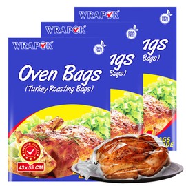 WRAPOK Oven Cooking Turkey Bags Large Size Ribs Baking Roasting Bags No Mess For Chicken Meat Ham Poultry Fish Seafood Vegetable - 12 Bags (17 x 21.5 Inch)