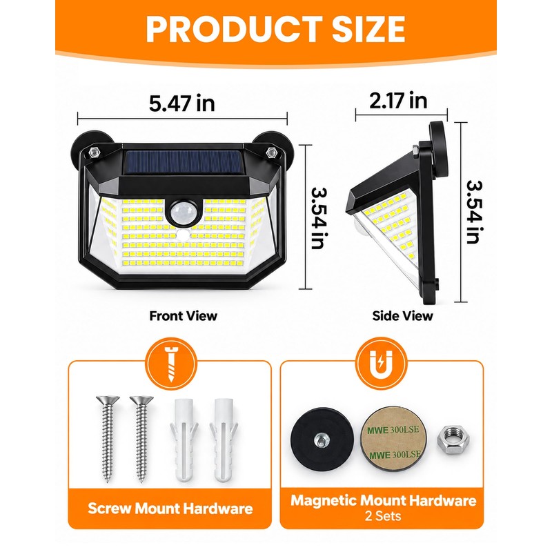 Thumok Magnetic Solar Lights Outdoor, 800LM Motion Sensor Lights, 2