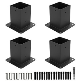 ZEKOO 4x4 Post Base 4Pcs Post Anchor (Inner Size 3.6"x3.6") Black Powder Coated Pergola Bracket Kit for Mailbox Post Bracket Holders Deck Base Porch Fence Railing Supports
