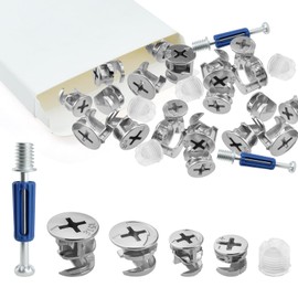 ZIUZI 120 Pcs Cam Locks for Furniture, 3-in-1 Furniture Cam Lock Fasteners Kit, Multi-Size Cam Locks Nuts with Dowel and Pre-Inserted Nut for Drawer Dresser Cabinet