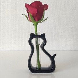 LOVE LOVE JAPAN Cat Flower Vase Japanese Mino Ware | Cat Design | Home Decor Traditional Handmade Ceramic | Modern Unique | Kitchen Living Room | 3.9 inch | Black Kitty